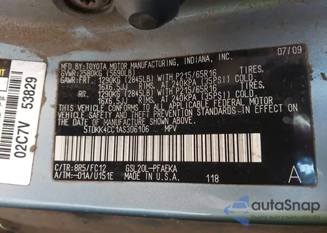 2010 Toyota Sienna Le z USA, uszkodzony, nr VIN 5TDKK4CC1AS306106